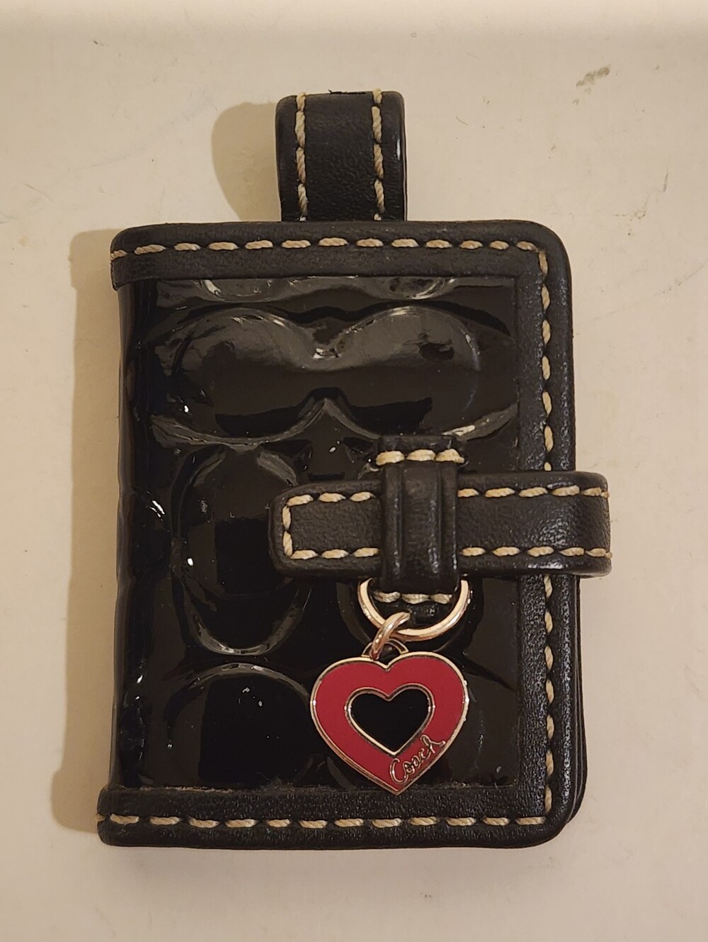 Vintage Y2K Coach Signature Patent Leather Photo Frame Keychain With Heart Charm